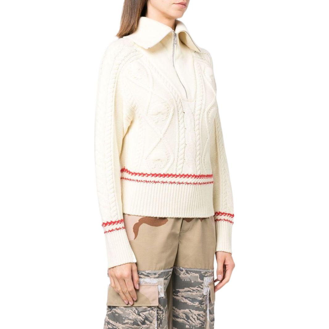 Purchase (W) Marine Serre FW22 女款條紋羊毛半拉鍊針織毛衣 米白色 T294FW22W09