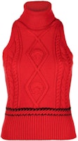 (Women) Marine Serre FW22 Sleeveless Turtleneck Wool Knit Vest Orange Sweater. T289FW22WKNIWO03002RED02 (Women) Marine Serre FW22 Sleeveless Turtleneck Wool Knit Vest Orange Sweater. T289FW22WKNIWO03002RED02