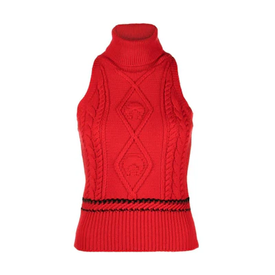 (Women) Marine Serre FW22 Sleeveless Turtleneck Wool Knit Vest Orange Sweater. T289FW22WKNIWO03002RED02