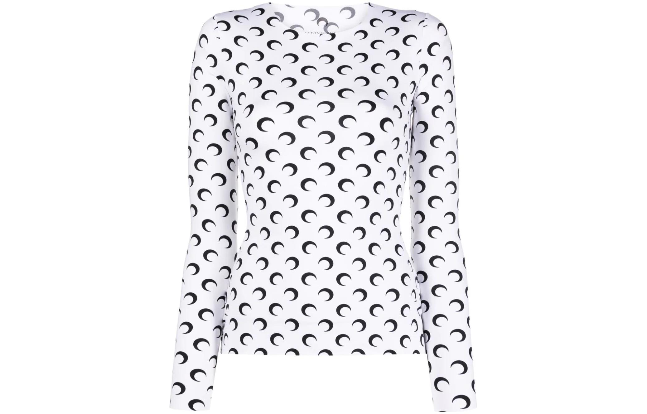 (Women) Marine Serre FW23  Slim-Fit Moon Print Long Sleeve White T-Shirt. WTO068WH00