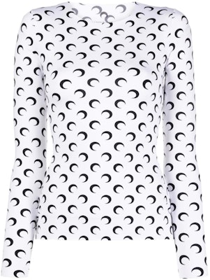 (W) Marine Serre FW23 修身月亮印花長袖白色T恤 WTO068WH00 Order (W) Marine Serre FW23 修身月亮印花長袖白色T恤 WTO068WH00