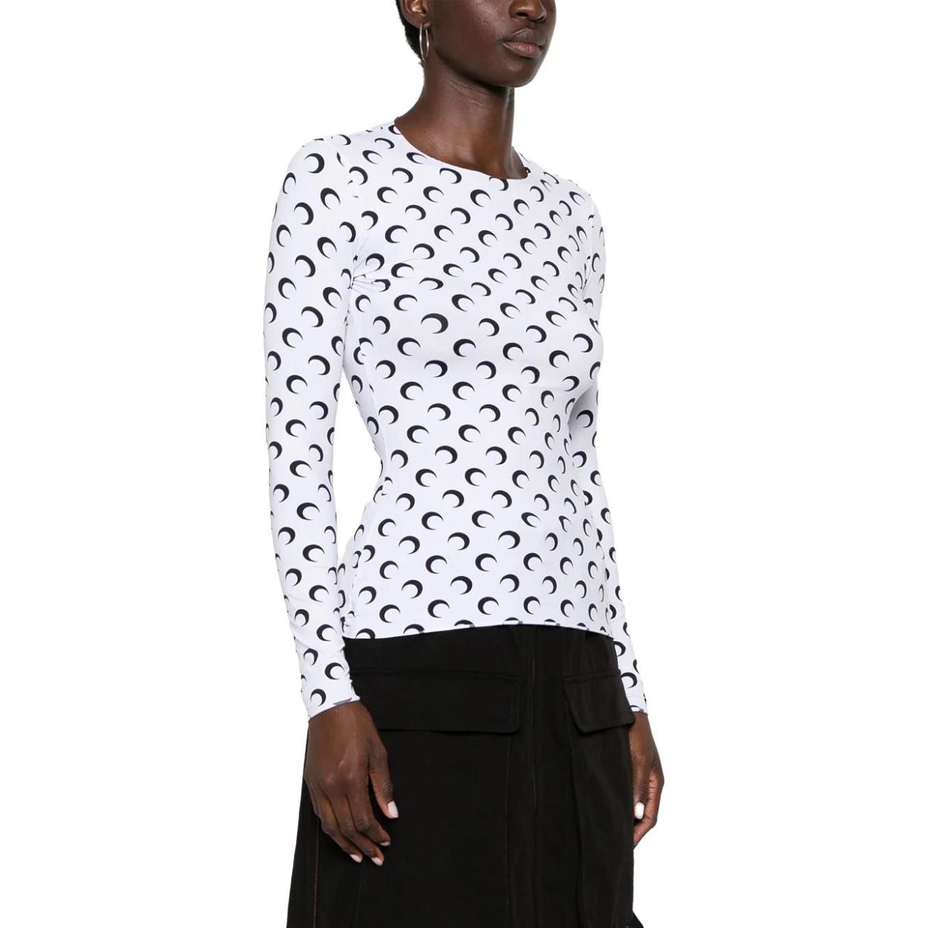 Purchase (W) Marine Serre FW23 修身月亮印花長袖白色T恤 WTO068WH00