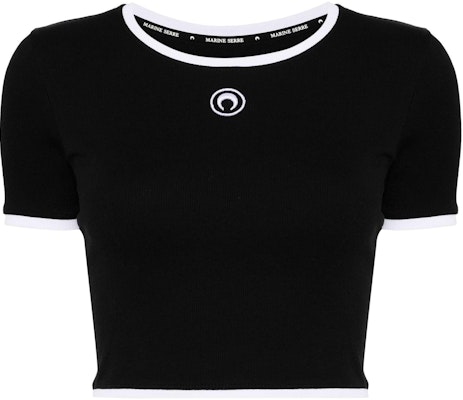 (W) Marine Serre FW24 黑色短版刺繡標誌短袖T恤 WTO087ACJER0011-BLACK Buy (W) Marine Serre FW24 黑色短版刺繡標誌短袖T恤 WTO087ACJER0011-BLACK