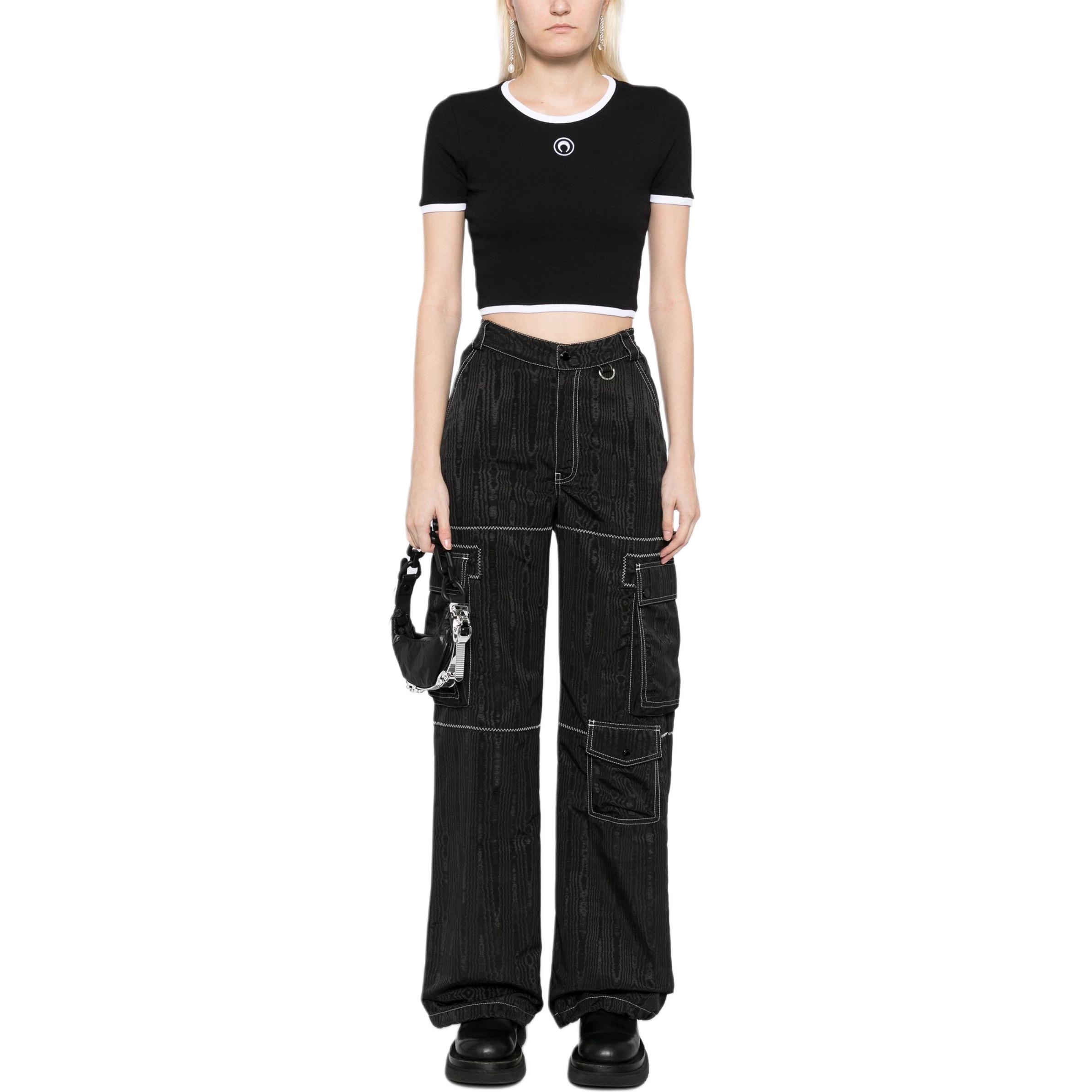 Lookbook (W) Marine Serre FW24 黑色短版刺繡標誌短袖T恤 WTO087ACJER0011-BLACK