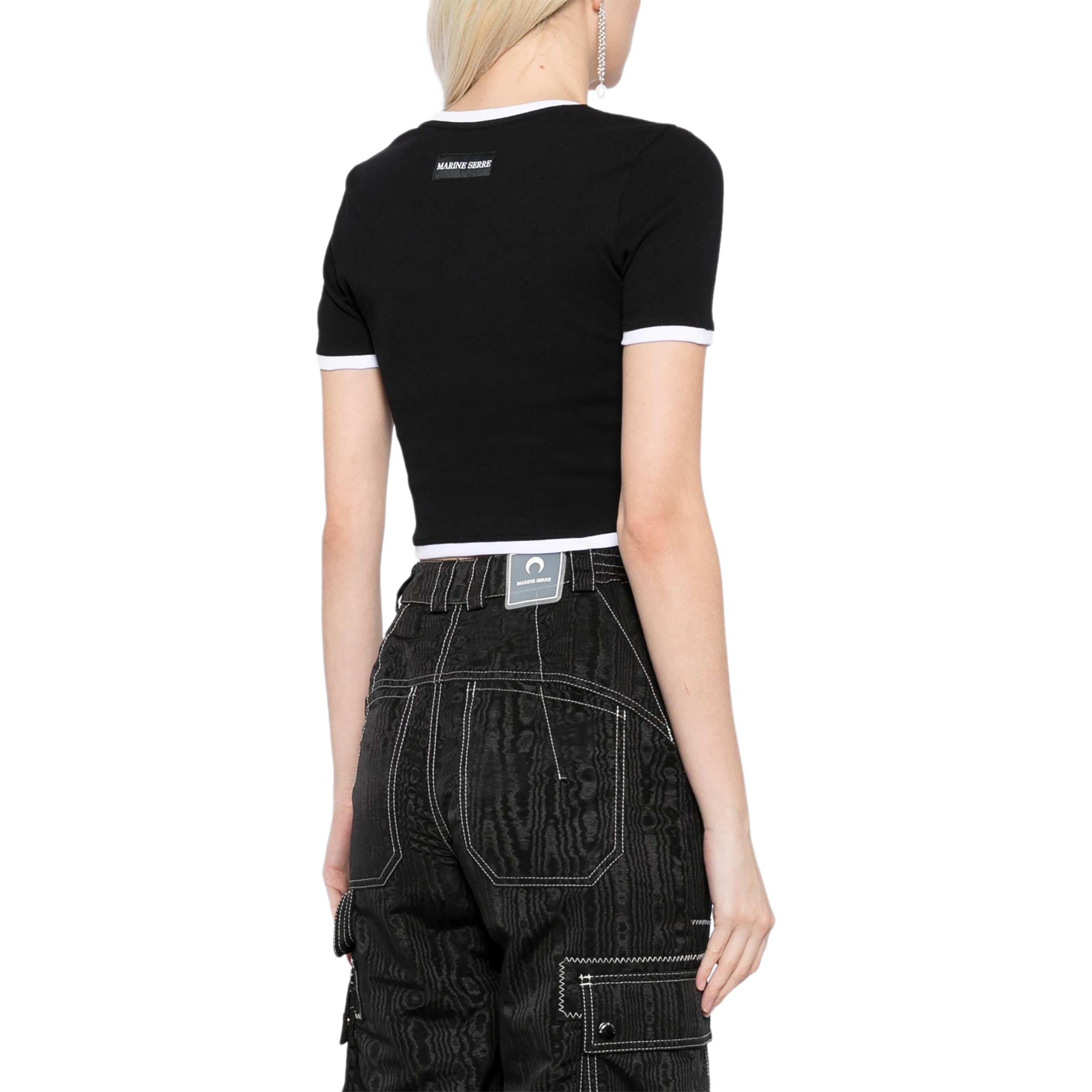 Shop (W) Marine Serre FW24 黑色短版刺繡標誌短袖T恤 WTO087ACJER0011-BLACK