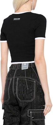 (W) Marine Serre FW24 黑色短版刺繡標誌短袖T恤 WTO087ACJER0011-BLACK Shop (W) Marine Serre FW24 黑色短版刺繡標誌短袖T恤 WTO087ACJER0011-BLACK