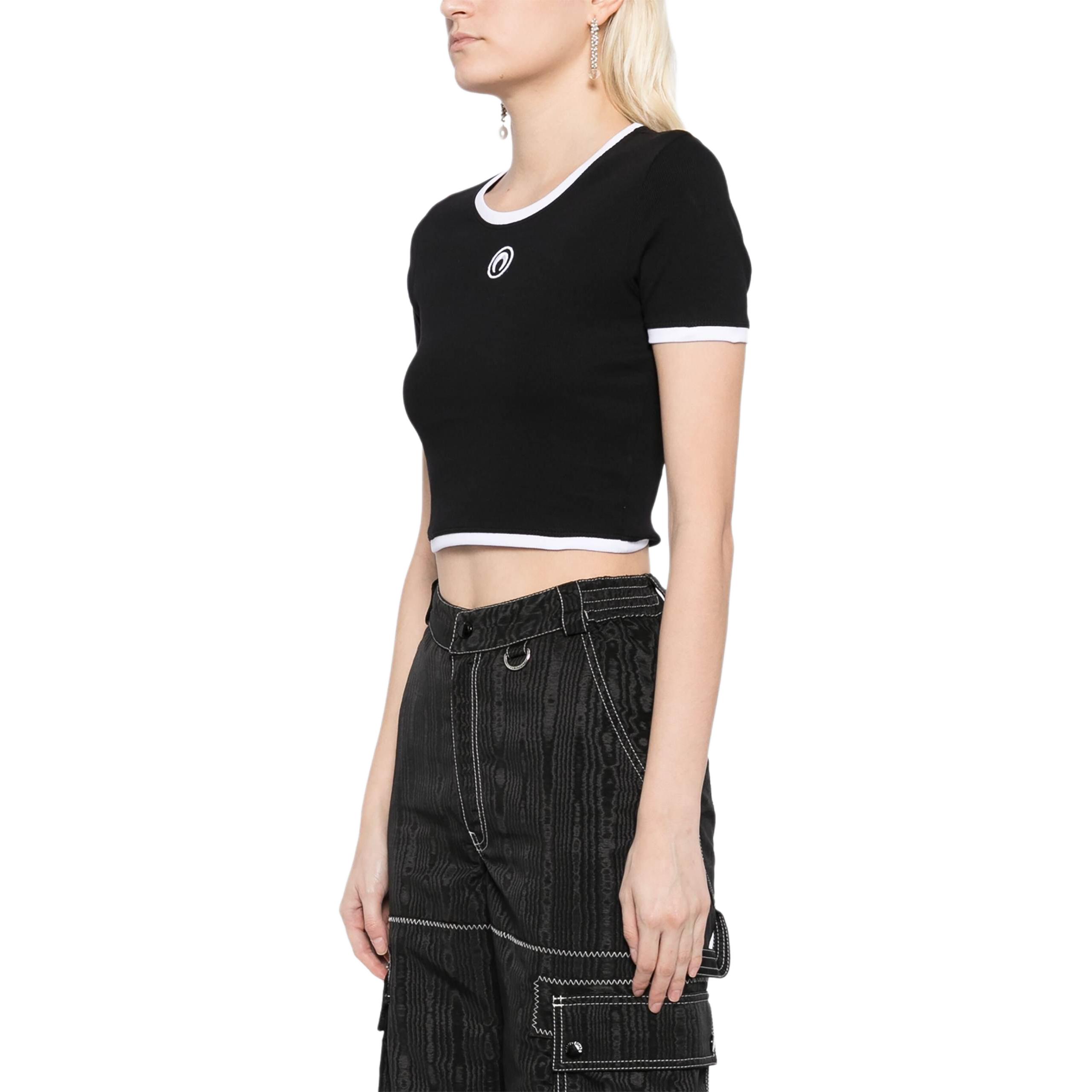 Purchase (W) Marine Serre FW24 黑色短版刺繡標誌短袖T恤 WTO087ACJER0011-BLACK