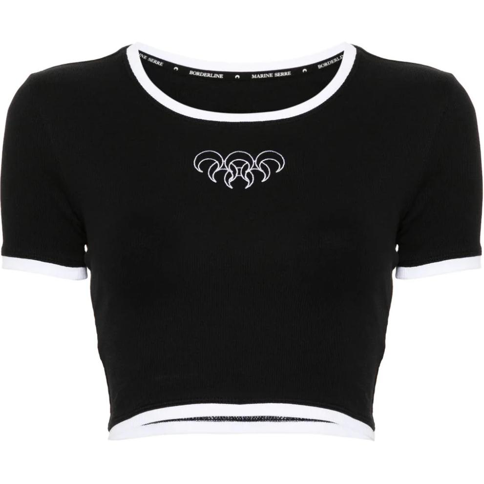 Order (W) Marine Serre FW24 黑色刺繡修身短版T恤 WTO087ABK99-BLACK