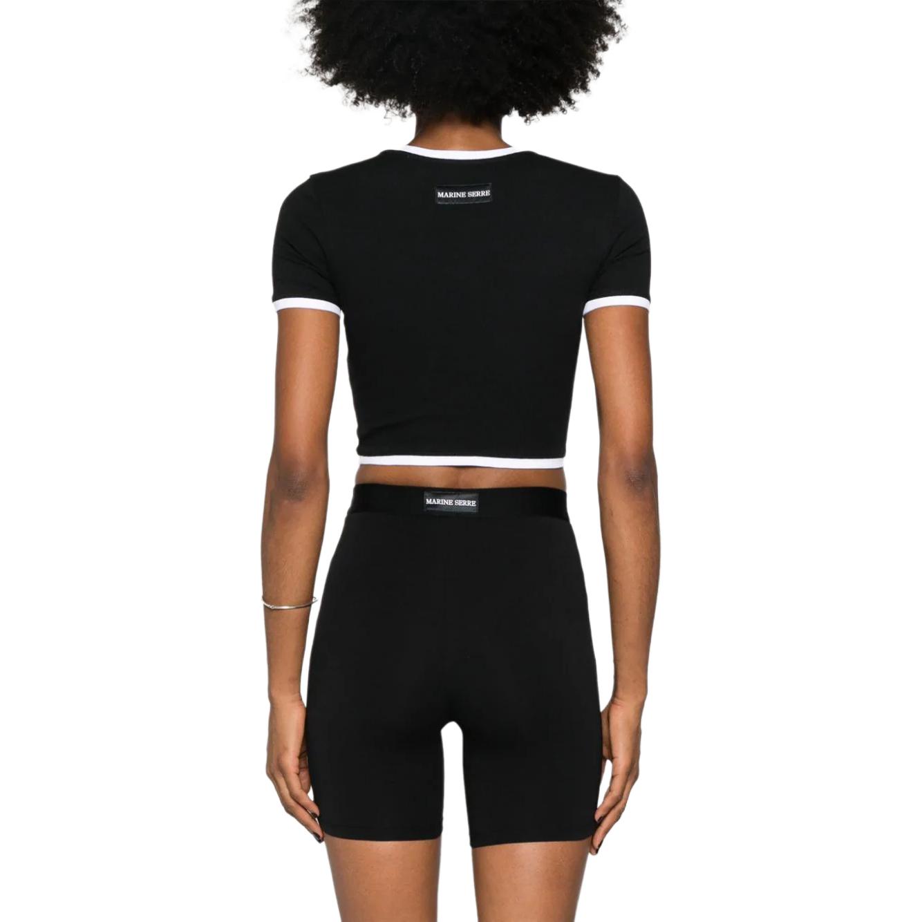 Shop (W) Marine Serre FW24 黑色刺繡修身短版T恤 WTO087ABK99-BLACK