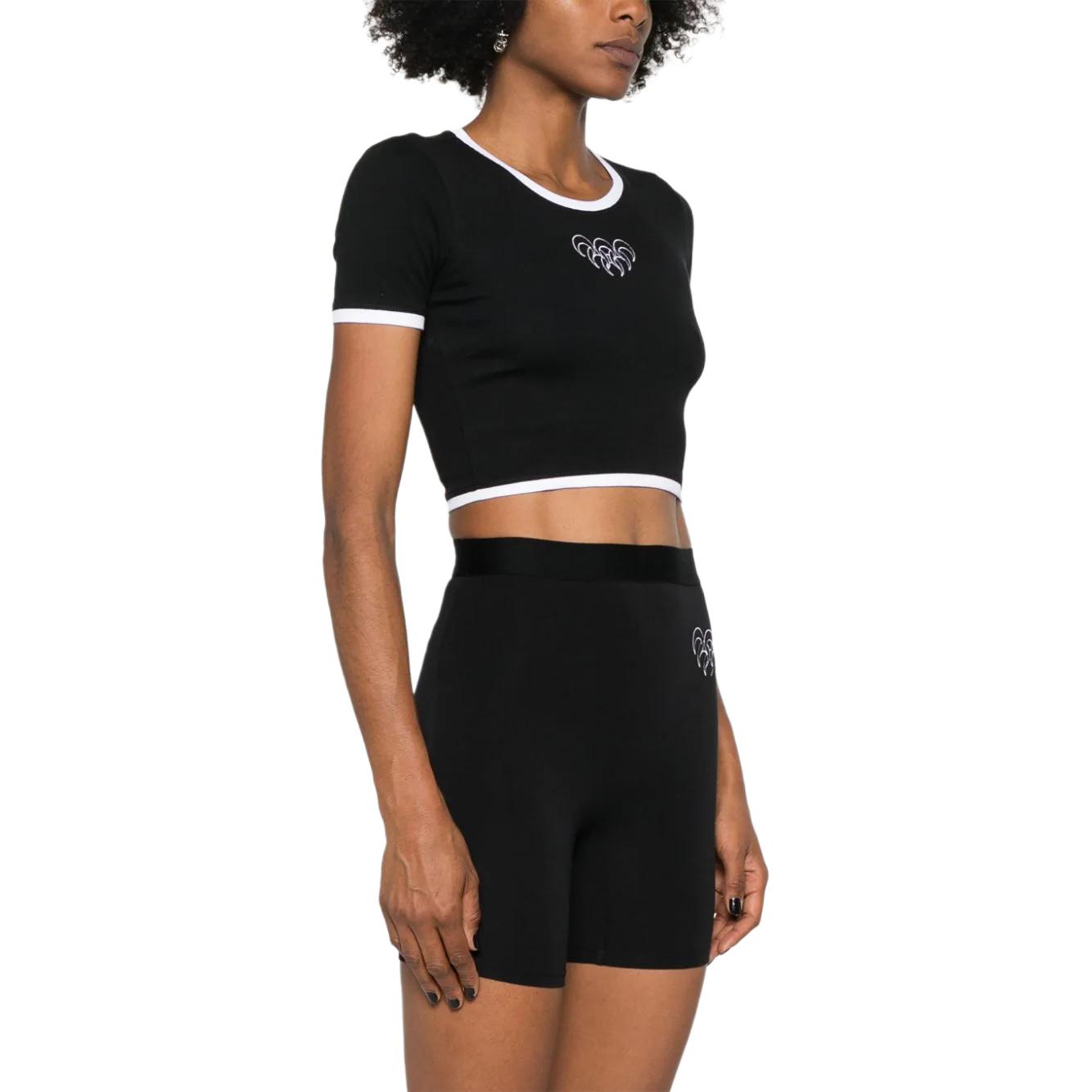 Purchase (W) Marine Serre FW24 黑色刺繡修身短版T恤 WTO087ABK99-BLACK