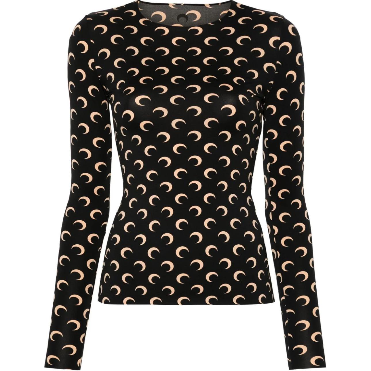 (Women) Marine Serre FW24  Black Printed Long Sleeve Crewneck T-Shirt. WTS006ACJER0001-BLACK