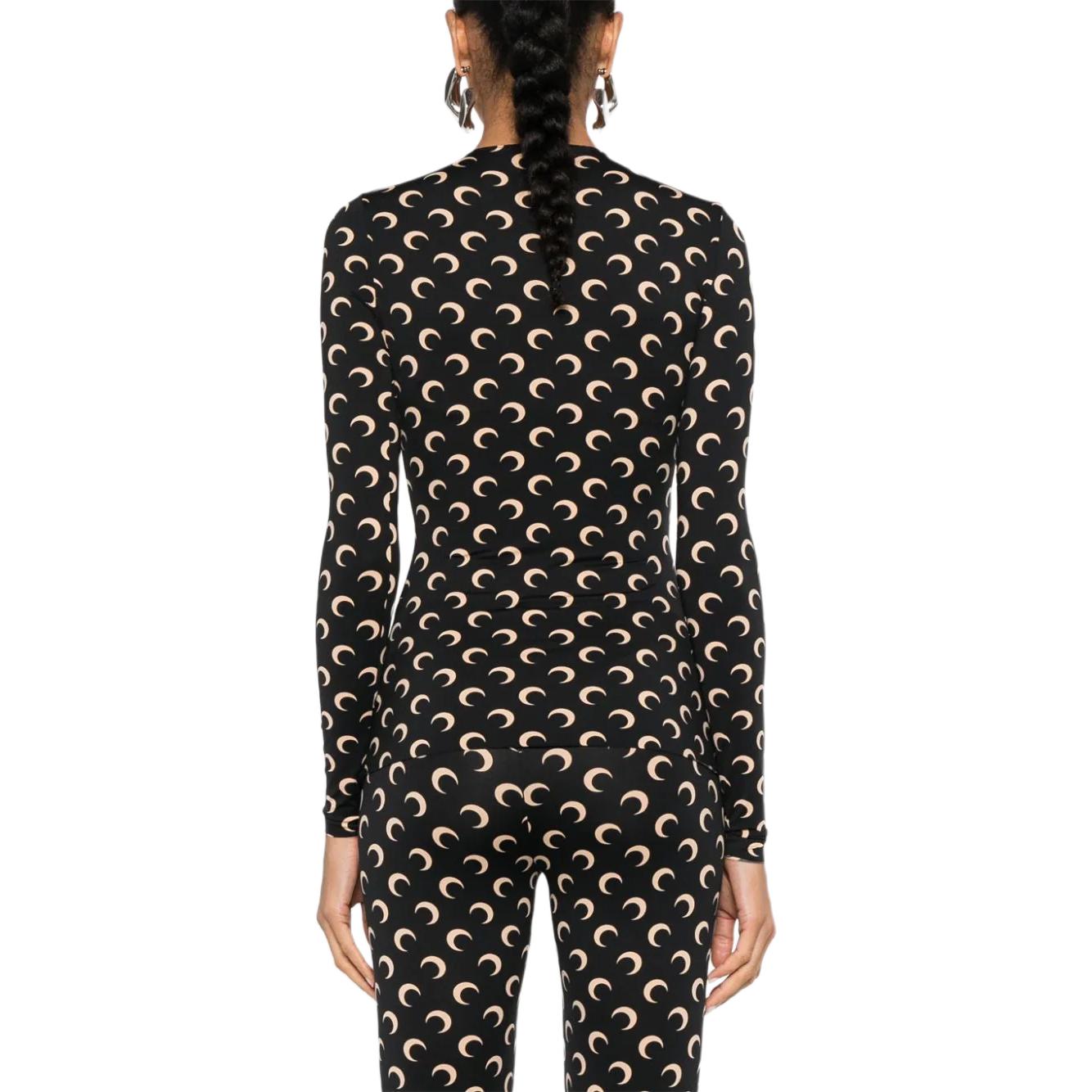 Shop (W) Marine Serre FW24 黑色印花長袖圓領T恤 WTS006ACJER0001-BLACK