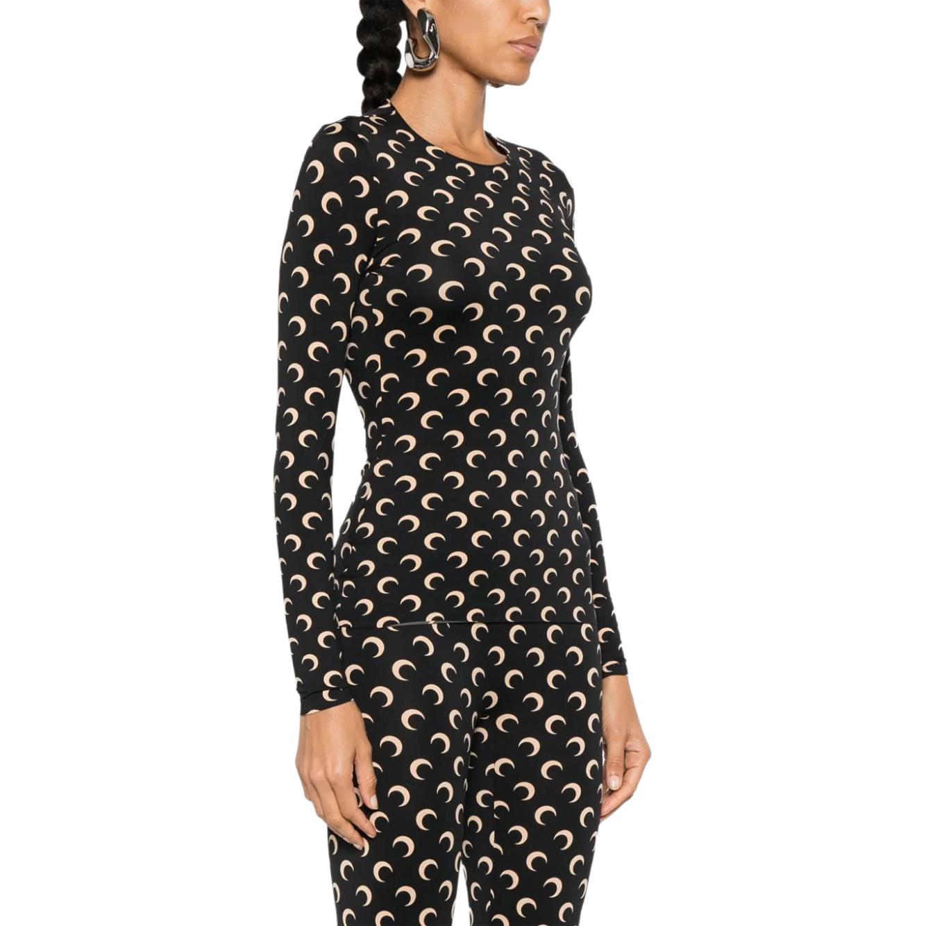 Purchase (W) Marine Serre FW24 黑色印花長袖圓領T恤 WTS006ACJER0001-BLACK