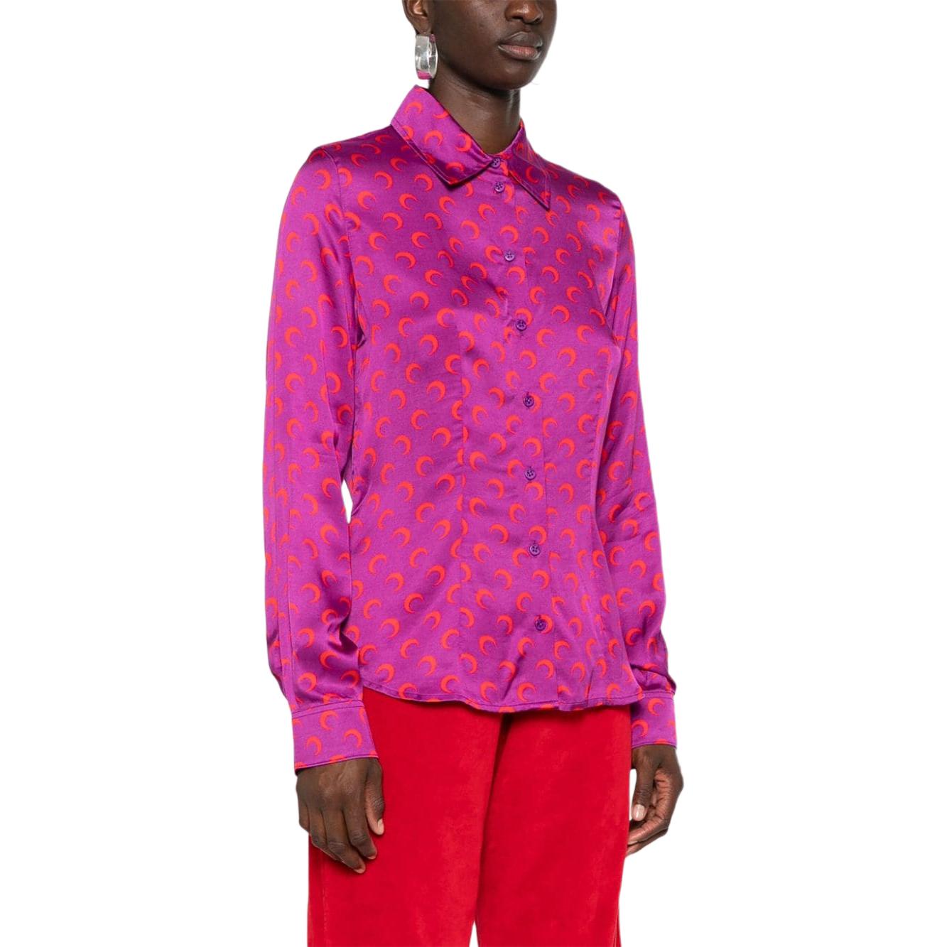 Purchase (W) Marine Serre FW24 紫色印花曲線下擺長袖襯衫 WSI023ACWOV0035PU40-PURPLE