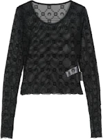 (Women) Marine Serre FW24 Black Cropped Printed Long-Sleeve T-Shirt. WTS012ABK99BLACK (Women) Marine Serre FW24 Black Cropped Printed Long-Sleeve T-Shirt. WTS012ABK99BLACK
