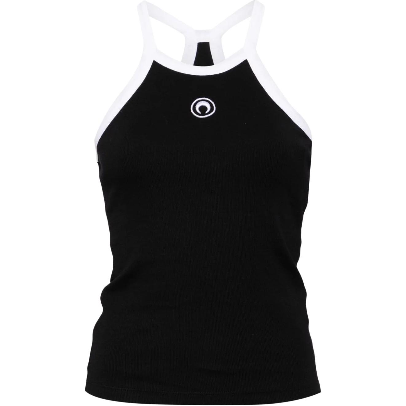 (Women) Marine Serre FW24 Slim Embroidered Black Sleeveless Tank Top. WTT011ACJER0011F24-BLACK