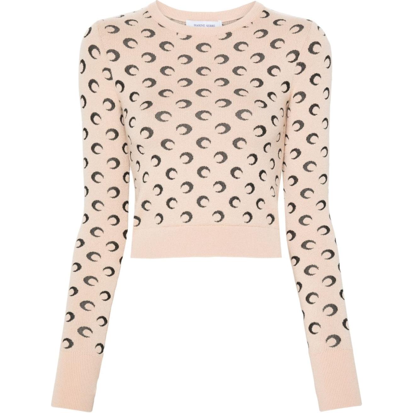 (Women) Marine Serre FW24 Slim Jacquard Crop Knit Sweater  Light Brown. WTK014ACKNI0033TA10