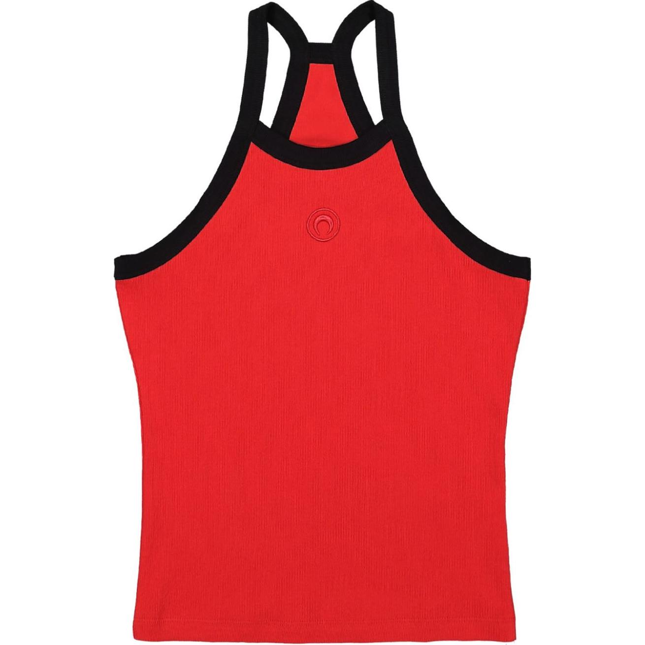 (Women) Marine Serre Red Halterneck Sleeveless Tank with Logo Embroidery WTT011ACJER0011-RED