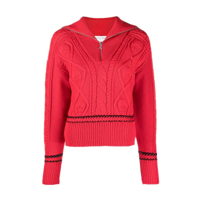 (Women) Marine Serre SS22 Red Striped Cable Knit Wool Sweater. T294FW22W02