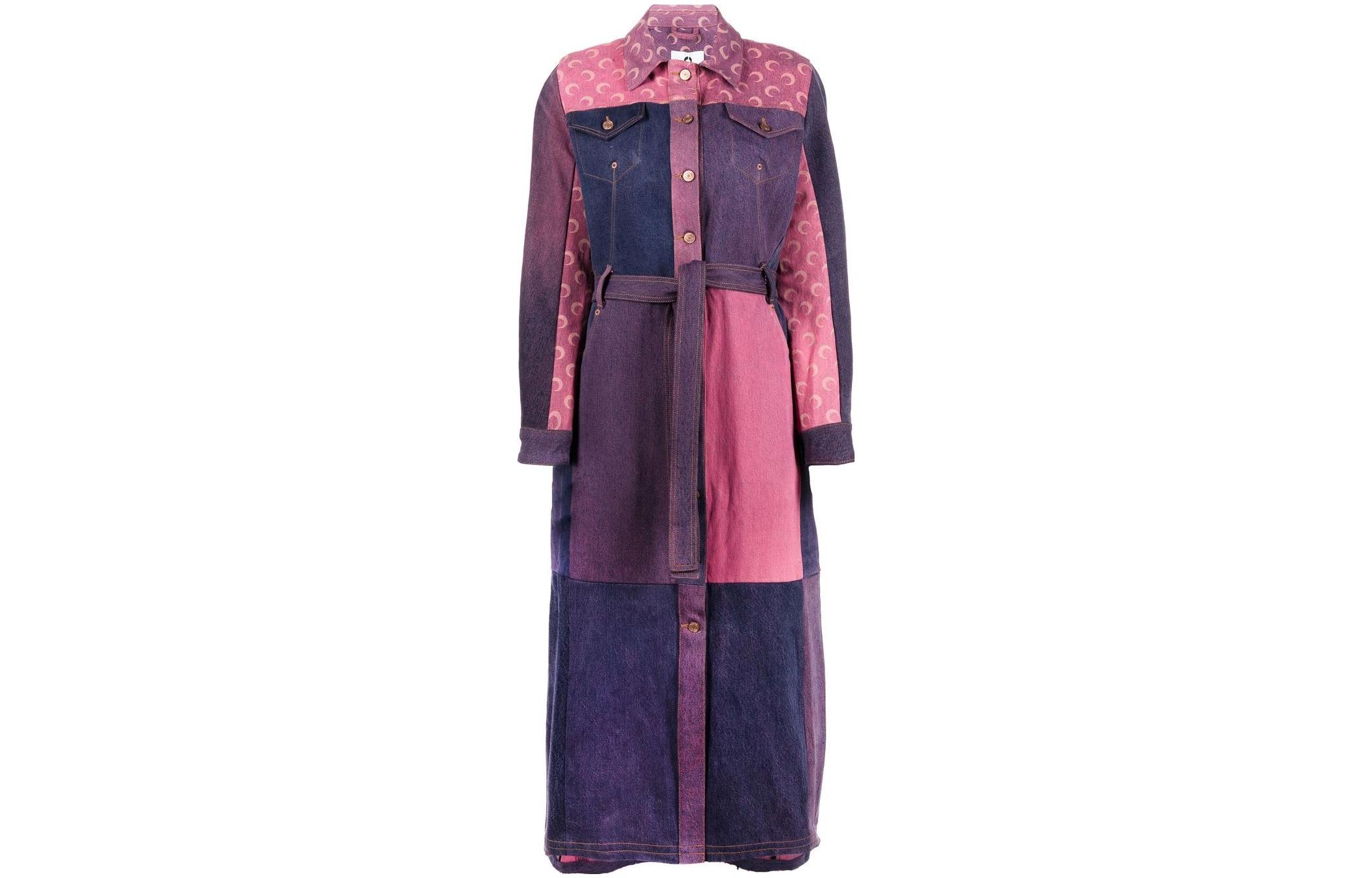 (Women) Marine Serre SS22 Colorblock Logo Print Long Denim Trench Coat Purple C049WUDENCO0004