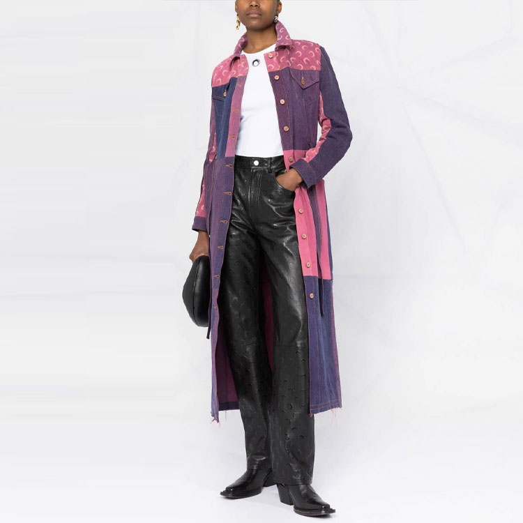 Lookbook (W) Marine Serre SS22 拼色標誌印花紫色長版牛仔風衣外套 C049WUDENCO0004