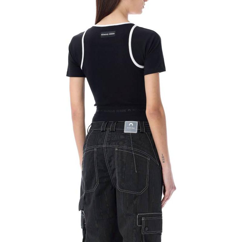 Shop (W) Marine Serre SS23 黑色對比修身短袖連身褲 T200ICONWSS2300BLACK