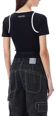 (W) Marine Serre SS23 黑色對比修身短袖連身褲 T200ICONWSS2300BLACK Shop (W) Marine Serre SS23 黑色對比修身短袖連身褲 T200ICONWSS2300BLACK