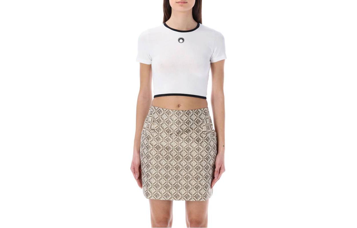 (Women) Marine Serre SS23 Moon Print Slim Fit White T-Shirt Women T337SS23WCO002401