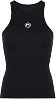(Women) Marine Serre SS24 Black Ribbed Sleeveless Tank Top with Logo Embroidery WTT014CJER0011-BLACK (Women) Marine Serre SS24 Black Ribbed Sleeveless Tank Top with Logo Embroidery WTT014CJER0011-BLACK