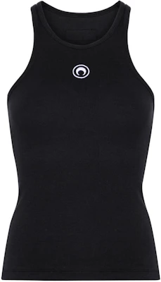 (Women) Marine Serre SS24 Black Ribbed Sleeveless Tank Top with Logo Embroidery WTT014CJER0011-BLACK Buy (Women) Marine Serre SS24 Black Ribbed Sleeveless Tank Top with Logo Embroidery WTT014CJER0011-BLACK