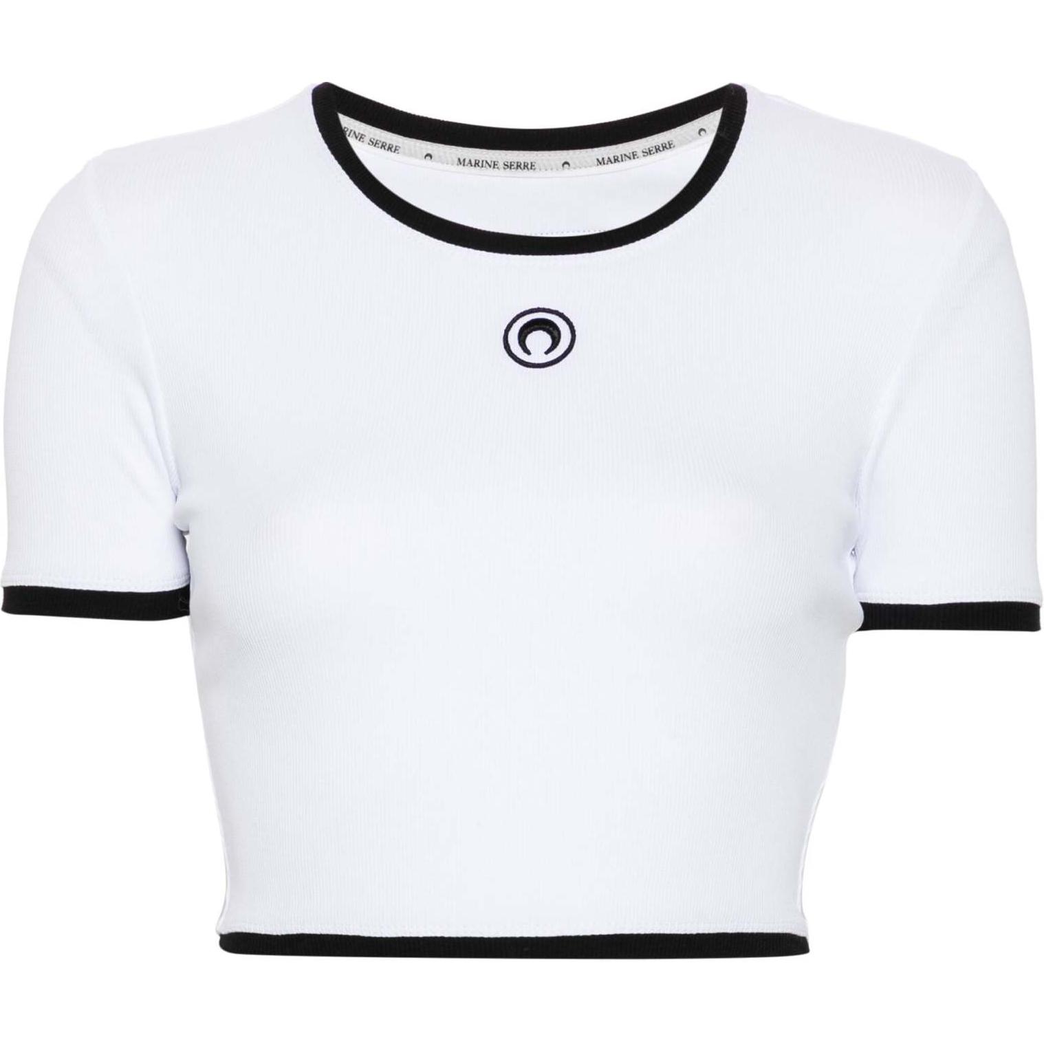 Order (W) Marine Serre SS24 白色標誌短袖圓領T恤。 WTO087AWH10-WHITE