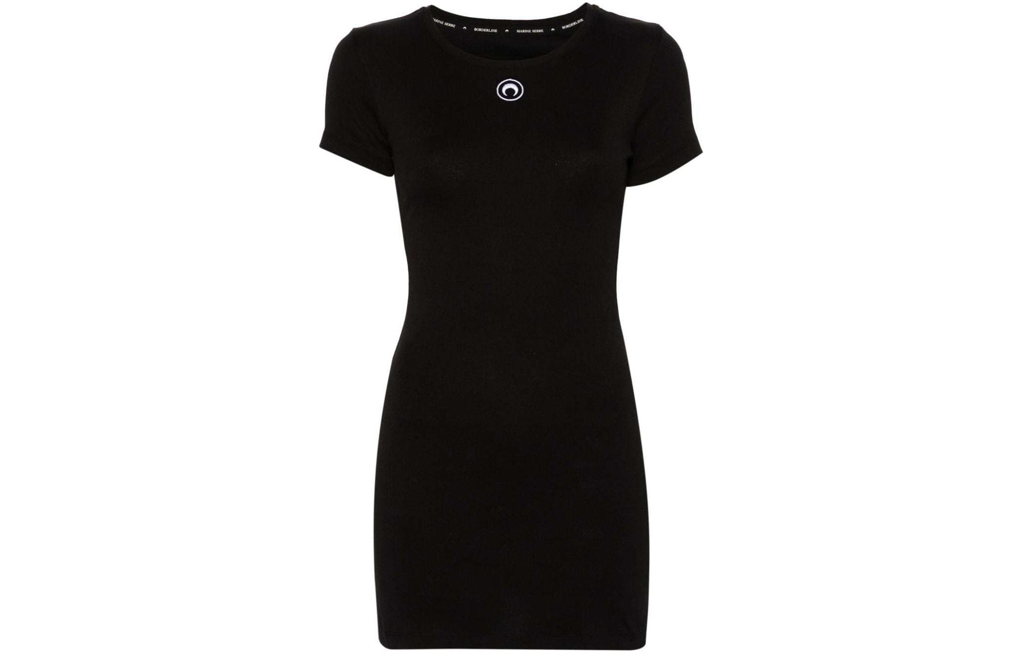 (Women) Marine Serre SS24 Black  Embroidered Pattern Short-Sleeve Dress WDR248CJER0008-BLACK