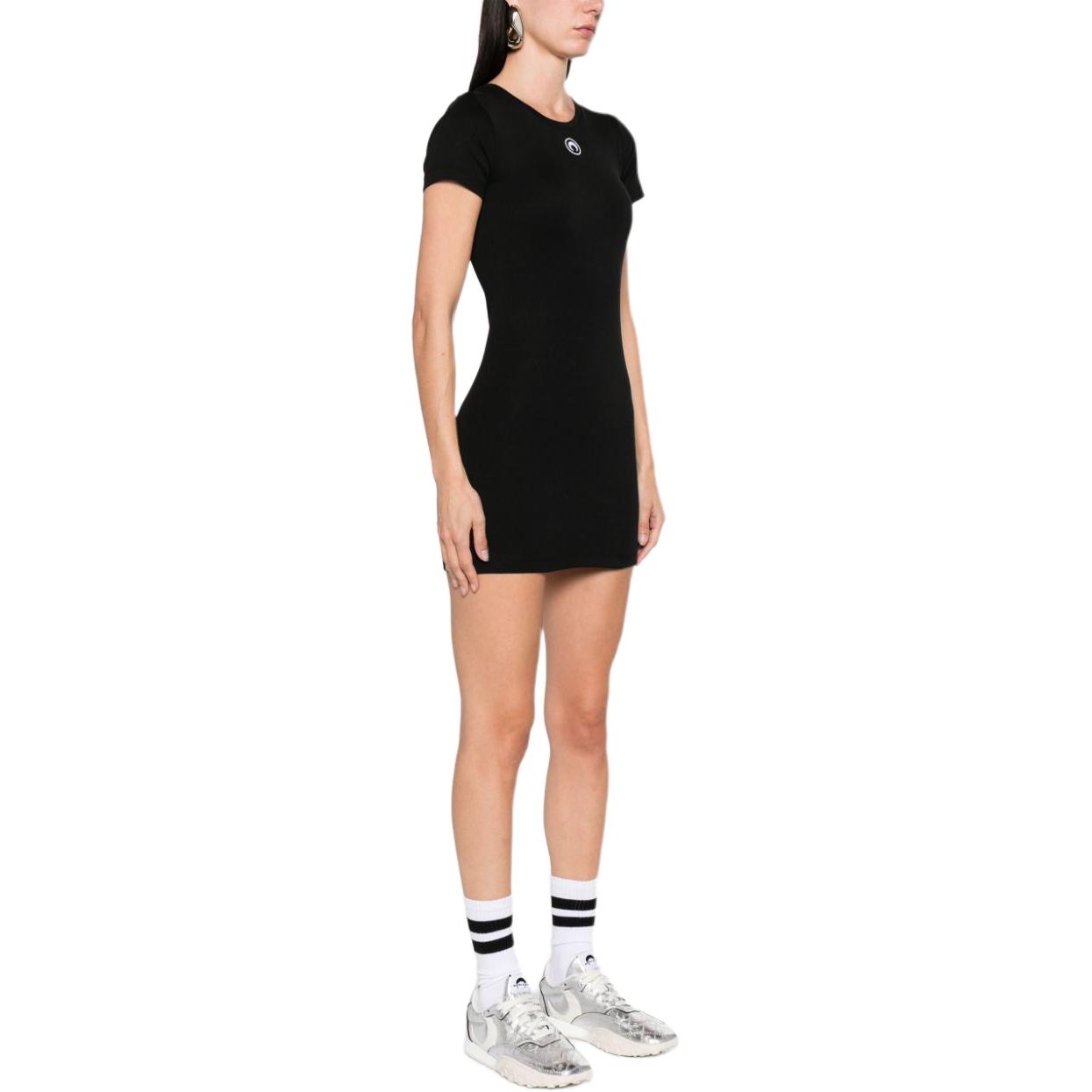 Purchase (W) Marine Serre SS24 黑色刺繡圖案短袖連衣裙 WDR248CJER0008-BLACK