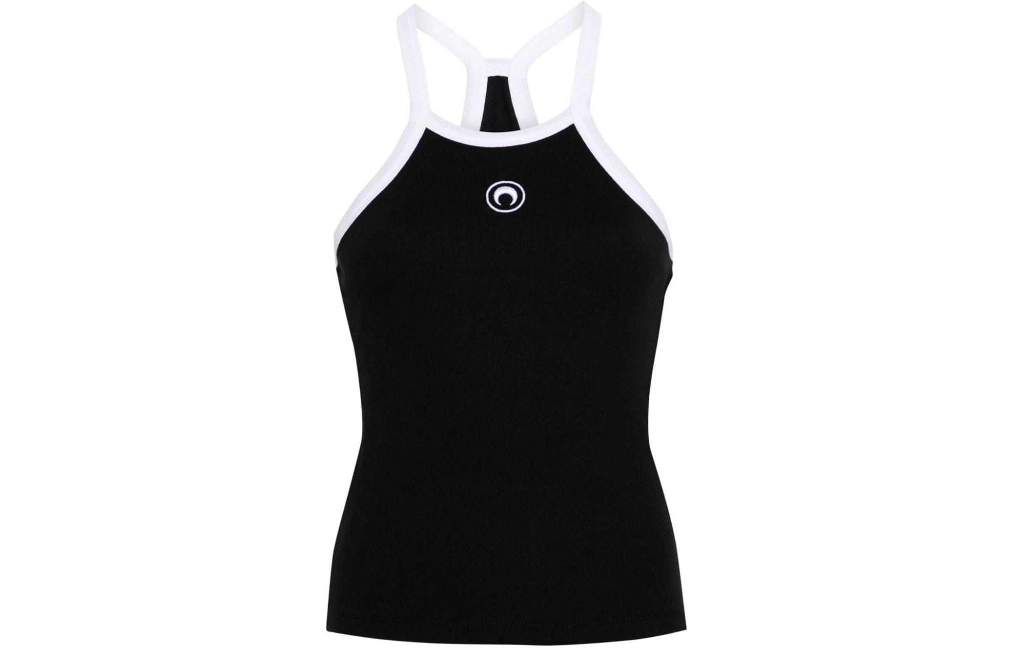 (Women) Marine Serre SS24 Black Embroidered Pattern Sleeveless Tank Top Women WTT011CJER0011-BLACK