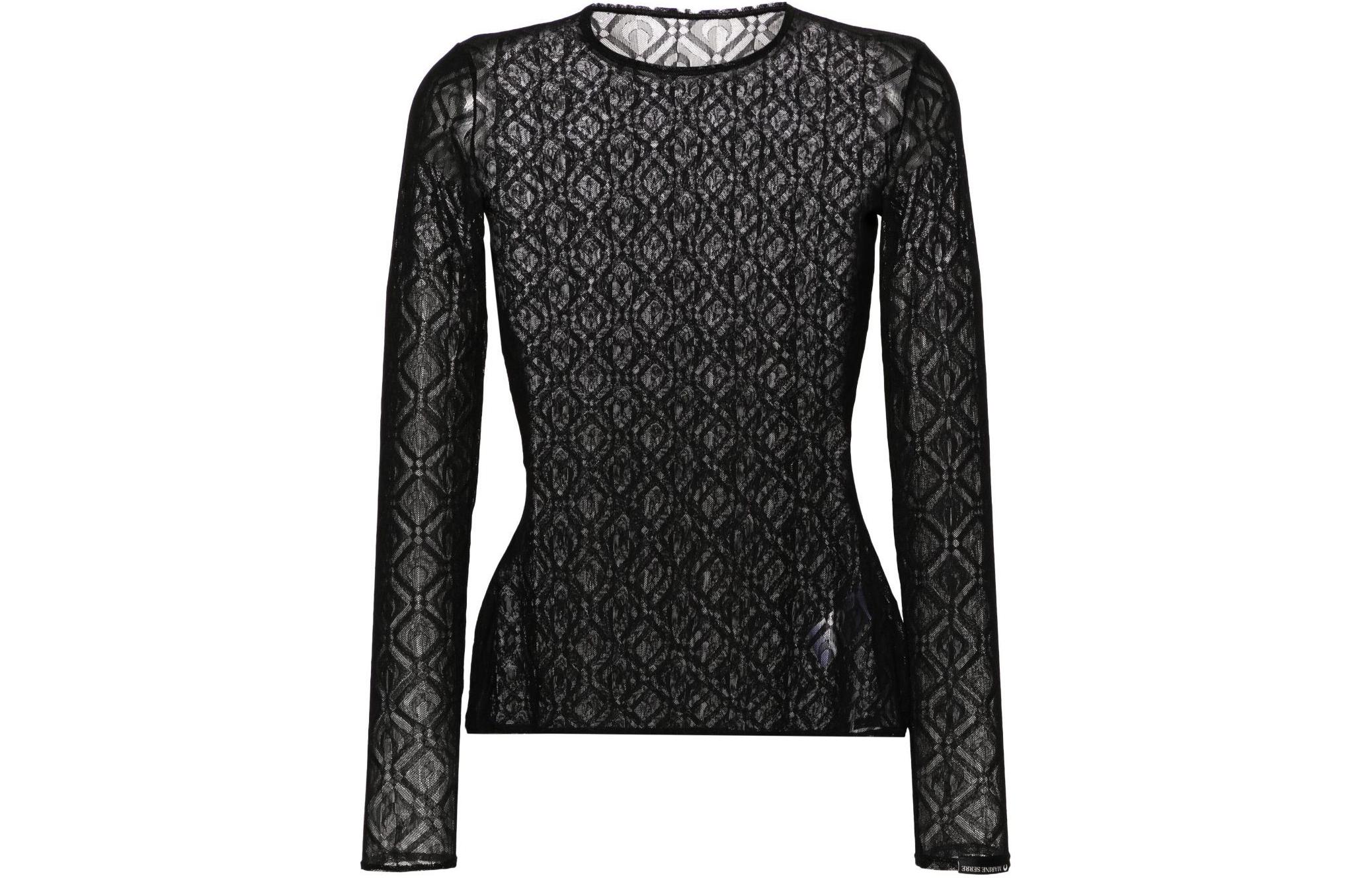 (Women) Marine Serre SS24 Black Patterned Sheer Long-Sleeve Pullover Top Women WTO388CJER0006-BLACK