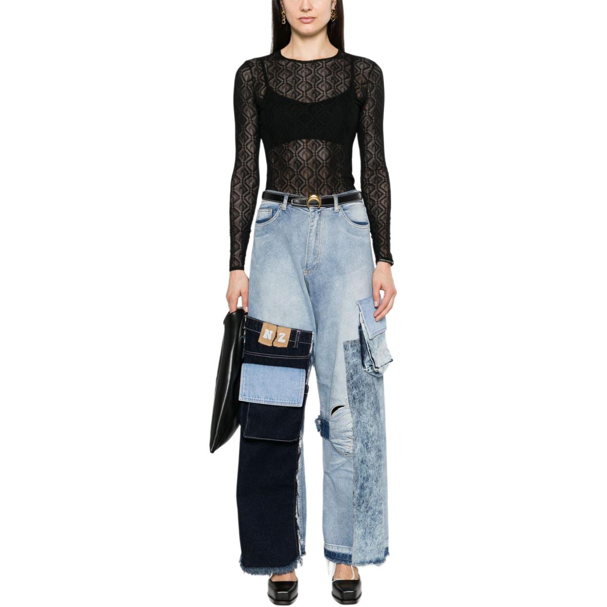 Lookbook (W) Marine Serre SS24 黑色圖案透視長袖上衣 女款 WTO388CJER0006-BLACK