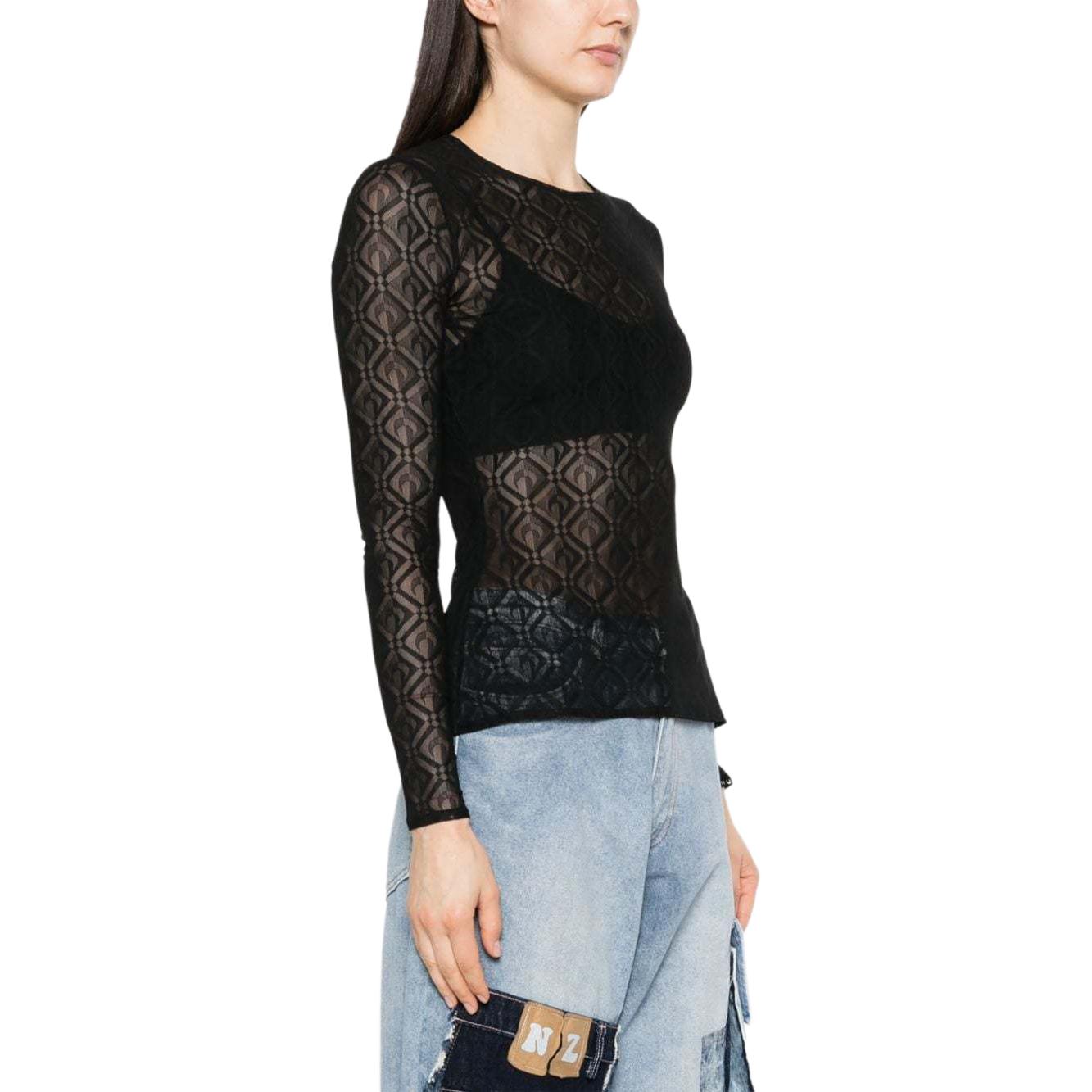Shop (W) Marine Serre SS24 黑色圖案透視長袖上衣 女款 WTO388CJER0006-BLACK