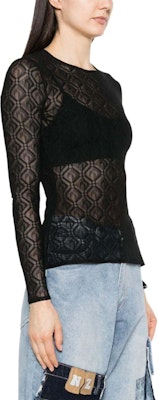 (W) Marine Serre SS24 黑色圖案透視長袖上衣 女款 WTO388CJER0006-BLACK Shop (W) Marine Serre SS24 黑色圖案透視長袖上衣 女款 WTO388CJER0006-BLACK
