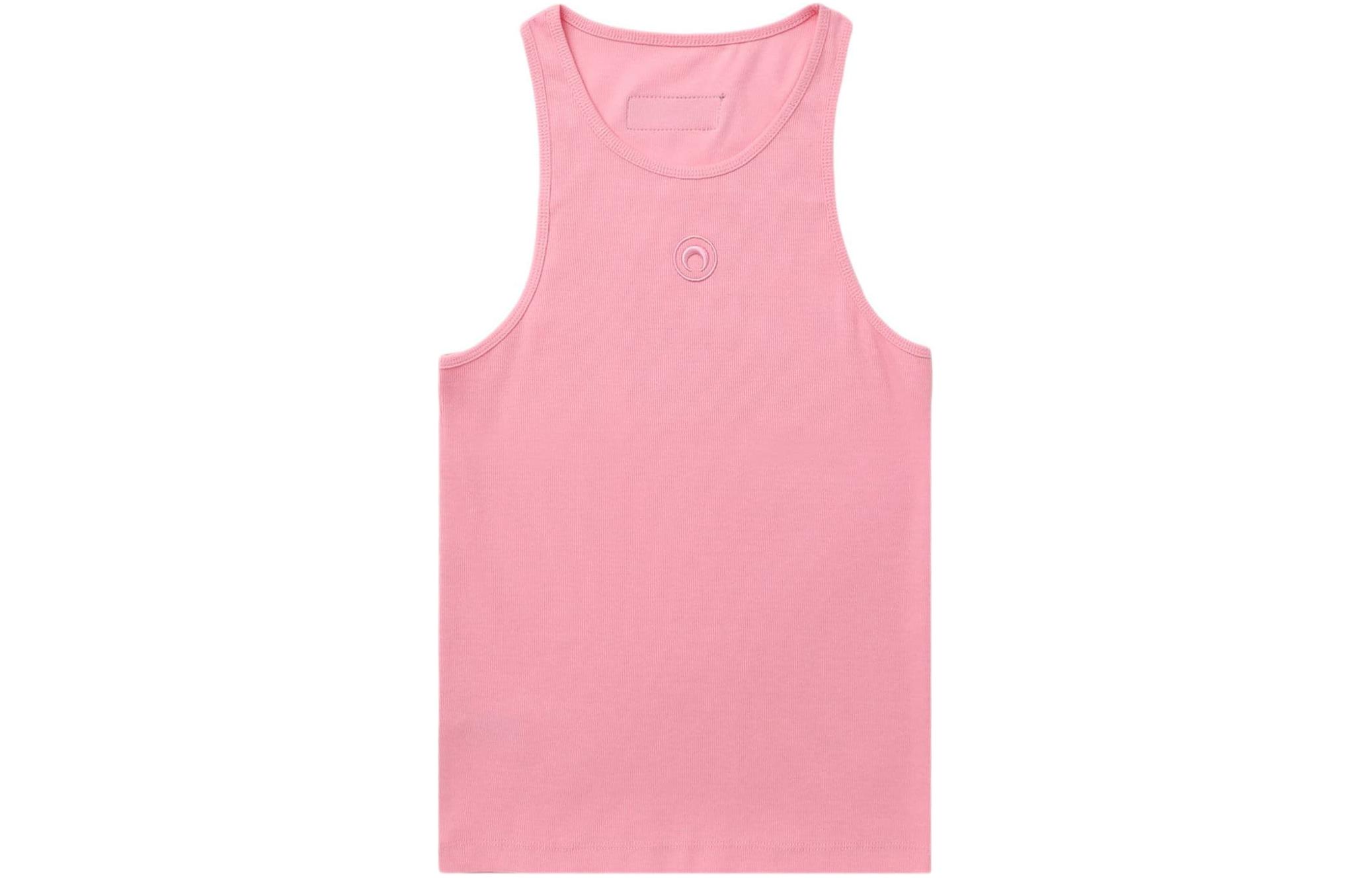 (Women) Marine Serre SS24 Graphic Embroidered Crew Neck Tank Top Women Bubblegum Pink WTT014CJER0011-PINK