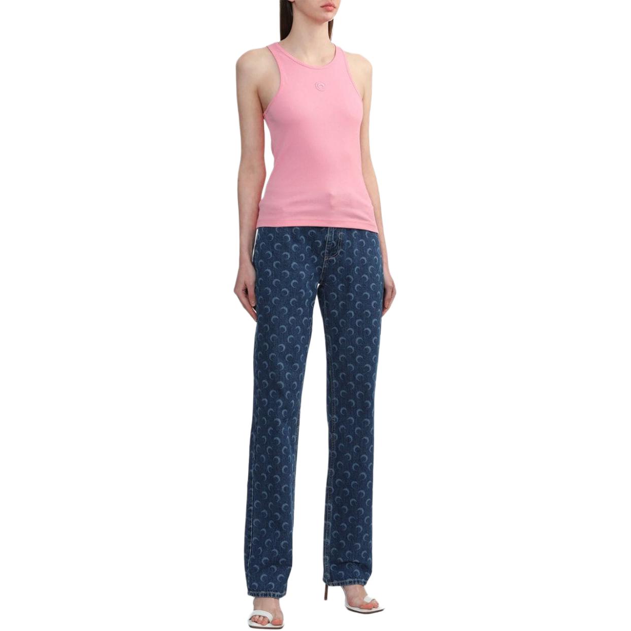 Shop (W) Marine Serre SS24 刺繡圓領無袖上衣 女生 泡泡糖粉紅色 WTT014CJER0011-PINK