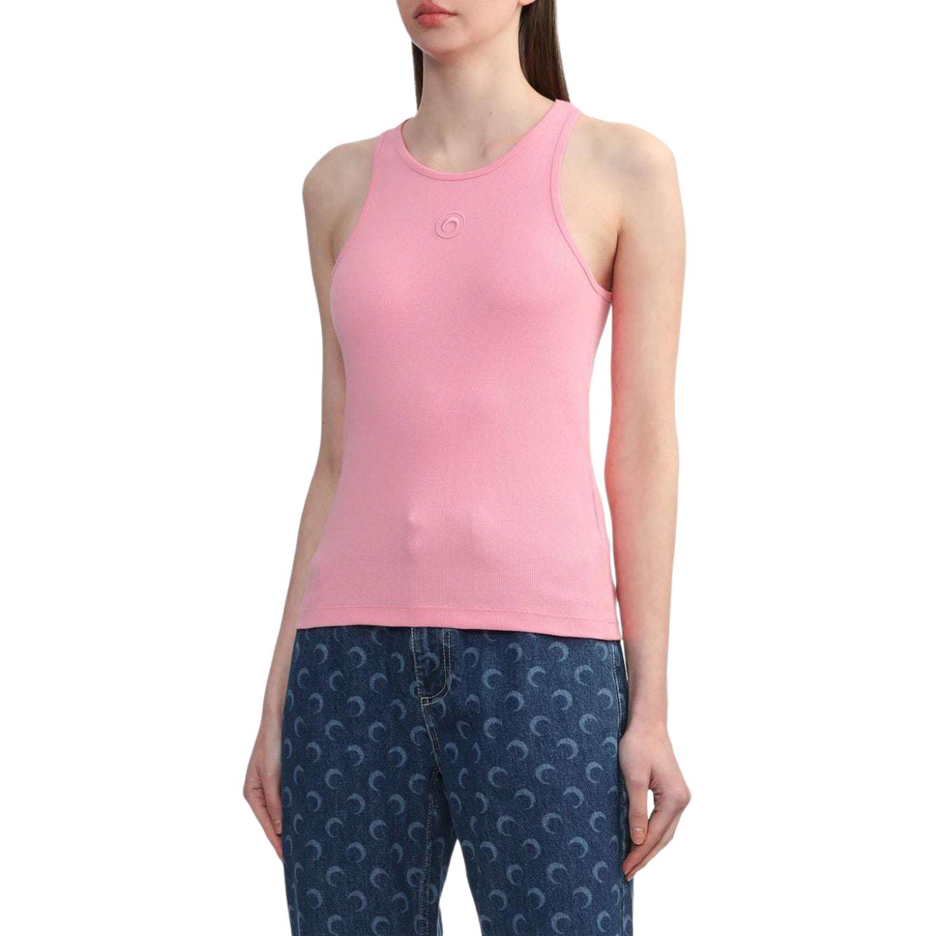 Purchase (W) Marine Serre SS24 刺繡圓領無袖上衣 女生 泡泡糖粉紅色 WTT014CJER0011-PINK