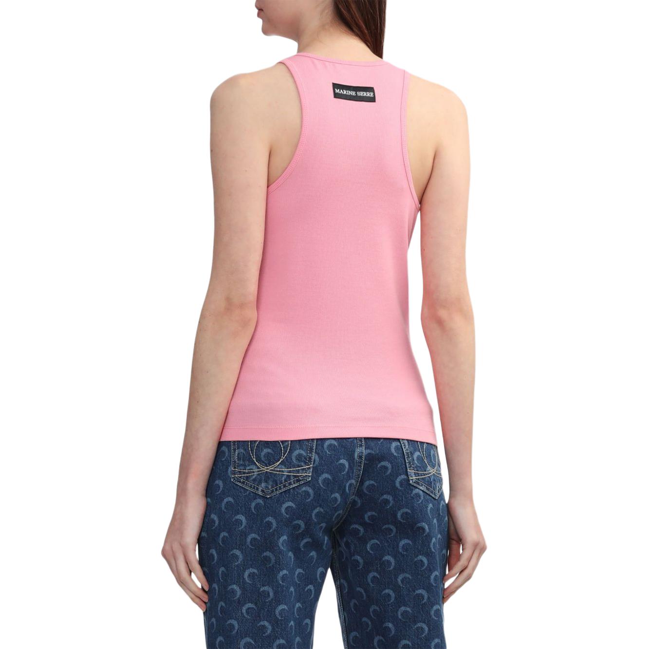 Details for (W) Marine Serre SS24 刺繡圓領無袖上衣 女生 泡泡糖粉紅色 WTT014CJER0011-PINK