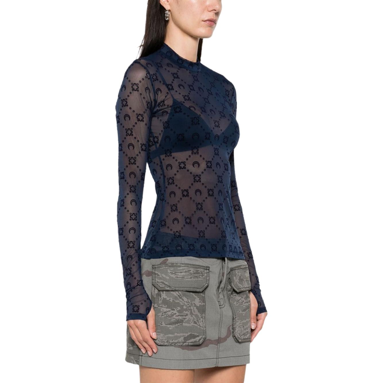 Lookbook (W) Marine Serre SS24 海軍藍透視印花長袖圓領T恤 WTO388ABL90NAVY