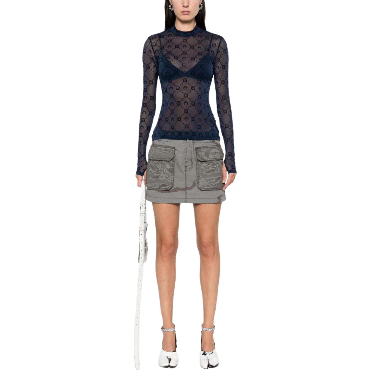 Purchase (W) Marine Serre SS24 海軍藍透視印花長袖圓領T恤 WTO388ABL90NAVY