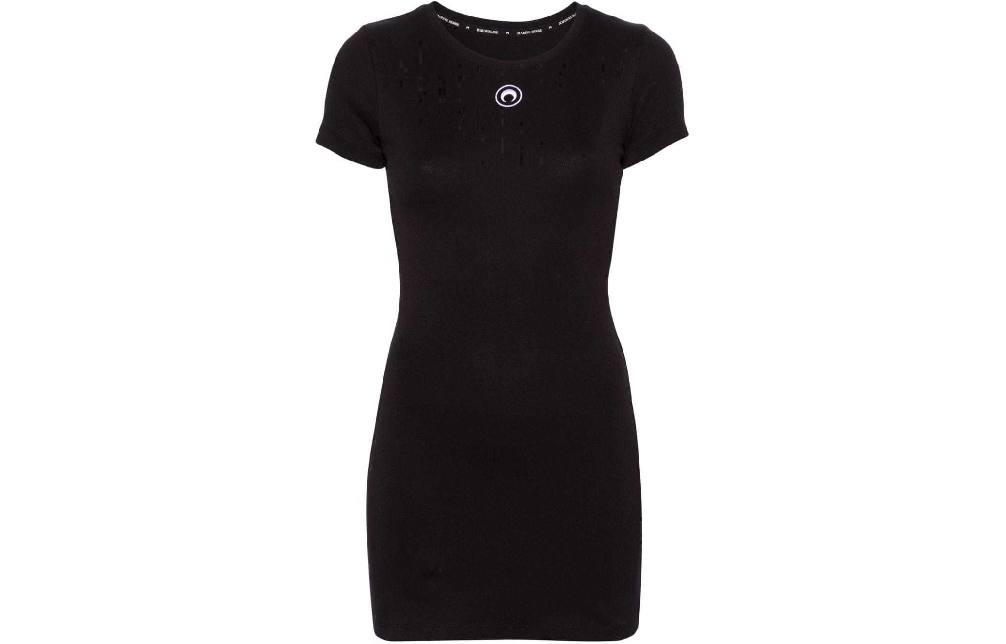 (Women) Marine Serre SS24 Pattern Embroidered Ribbed T-Shirt Dress  Black WDR248BK99-BLACK