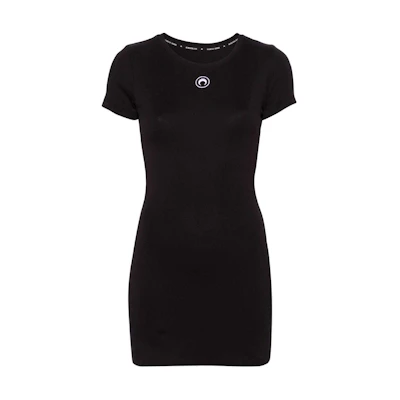 (Women) Marine Serre SS24 Pattern Embroidered Ribbed T-Shirt Dress Black WDR248BK99-BLACK