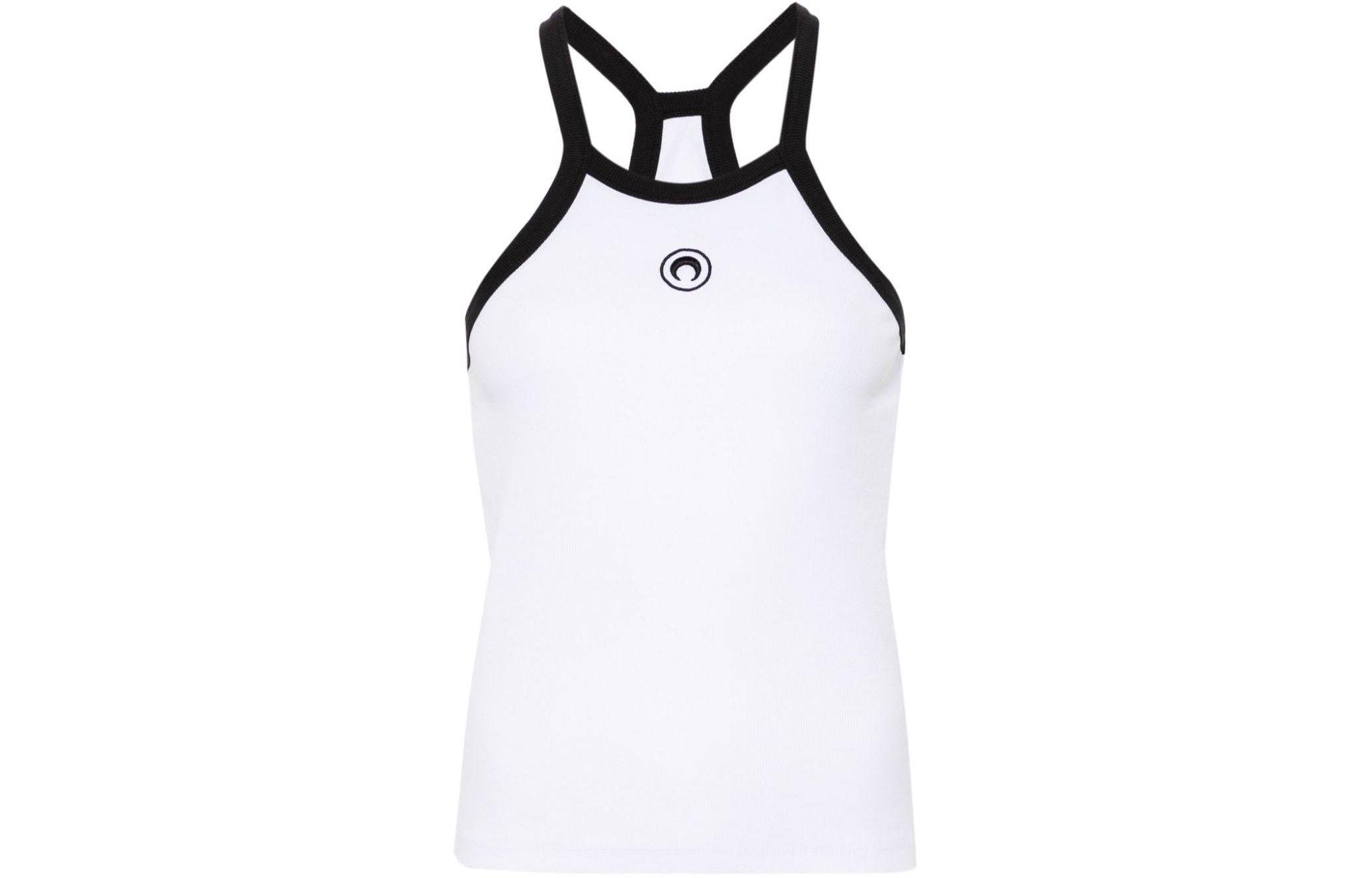 (Women) Marine Serre SS24 White Embroidered Pattern Ribbed Tank Top Women WTT011CJER0011-WHITE