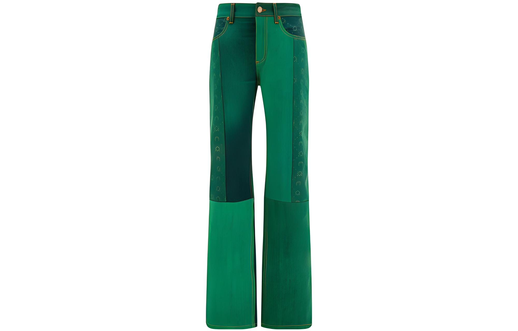 (Women) Marine Serre Two-Tone Mid-Rise Flared Wide-Leg Jeans Green P009SS23WUDENCO000405