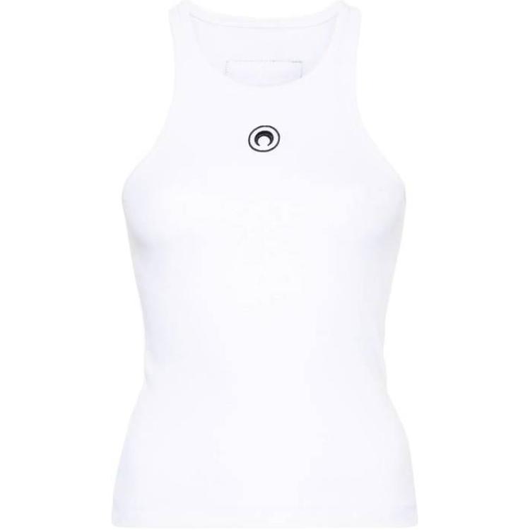 (Women) Marine Serre White Slim-Fit Sleeveless Tank Top with Logo. WTT014ACJER0011-WH10