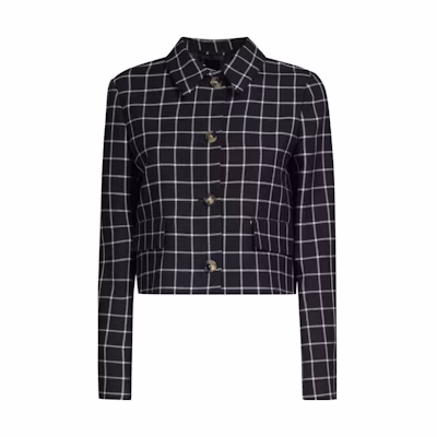 (Women) MARNI Black Checked Wool Jacket Striped Lapel Single-Breasted Long Sleeve GIMA0221U0-UTWA01-CHN99